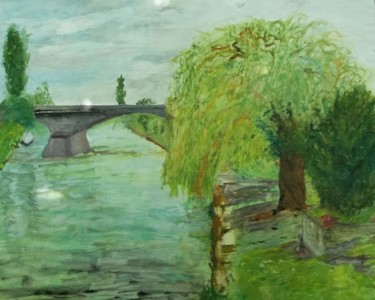 Картина под названием "pont à beaumont sur…" - Pascale Coutoux, Подлинное произведение искусства, Масло