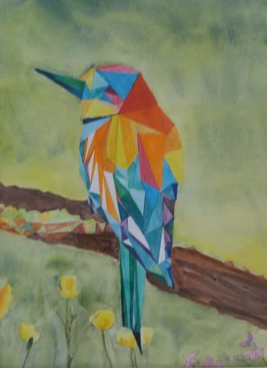 Malarstwo zatytułowany „oiseau multicolore” autorstwa Pascale Coutoux, Oryginalna praca, Akwarela
