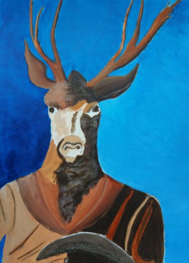 Painting titled "le grand cerf" by Pascale Coutoux, Original Artwork, Acrylic