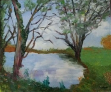 Painting titled "Etang à l'Isle Adam" by Pascale Coutoux, Original Artwork, Acrylic