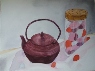 Peinture intitulée "Chamallow et fraise…" par Pascale Coutoux, Œuvre d'art originale, Aquarelle