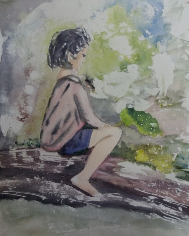 Painting titled "Rêve en forêt" by Pascale Coutoux, Original Artwork, Watercolor
