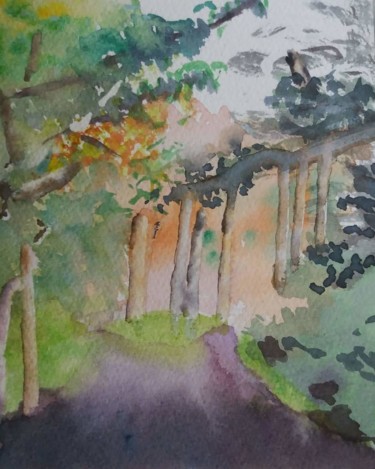 Peinture intitulée "forêt en automne #a…" par Pascale Coutoux, Œuvre d'art originale, Aquarelle