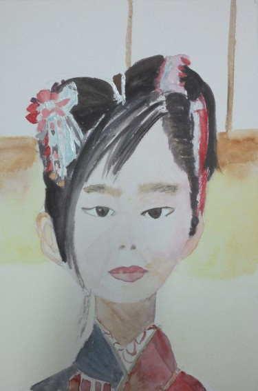 Pintura titulada "japonaise en costume" por Pascale Coutoux, Obra de arte original, Acuarela