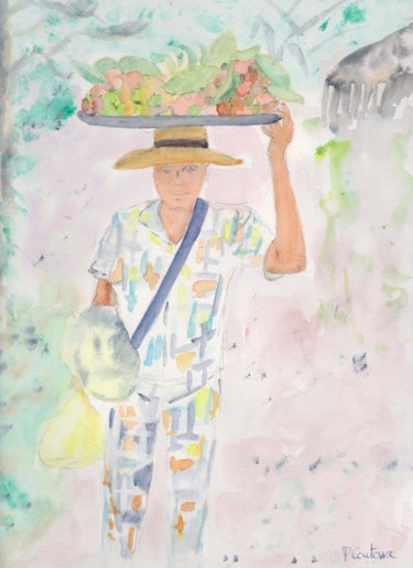 Peinture intitulée "La marchande de fru…" par Pascale Coutoux, Œuvre d'art originale, Aquarelle