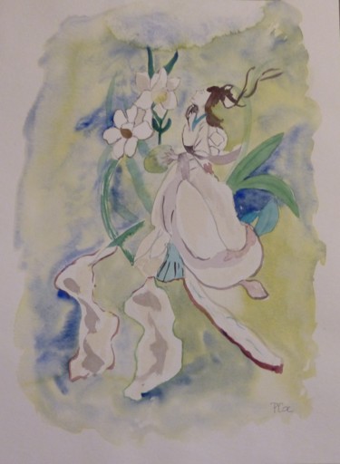 Schilderij getiteld "Femme- fleur" door Pascale Coutoux, Origineel Kunstwerk, Aquarel