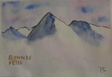 Painting titled "montagne enneigée #…" by Pascale Coutoux, Original Artwork, Watercolor