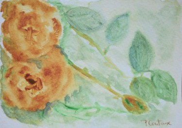 Painting titled "Roses mordorées" by Pascale Coutoux, Original Artwork, Watercolor
