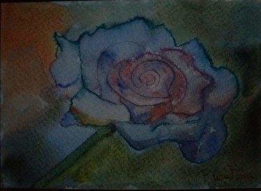 Painting titled "Rose mauve" by Pascale Coutoux, Original Artwork, Watercolor