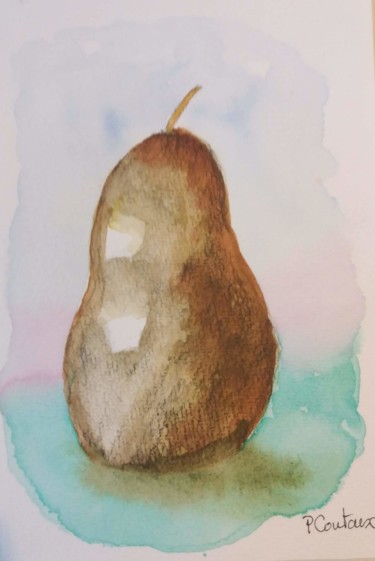 Painting titled "Poire #artistsuppor…" by Pascale Coutoux, Original Artwork, Watercolor
