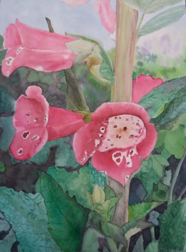 Malerei mit dem Titel "fleur tropicale" von Pascale Coutoux, Original-Kunstwerk, Aquarell