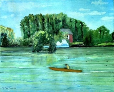 Painting titled "bords de seine à An…" by Pascale Coutoux, Original Artwork, Oil