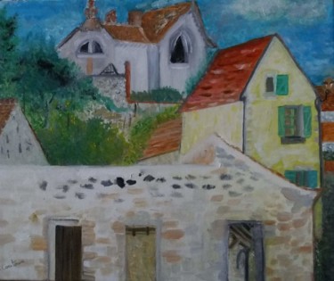 Schilderij getiteld "Le lavoir de Boissy…" door Pascale Coutoux, Origineel Kunstwerk, Olie