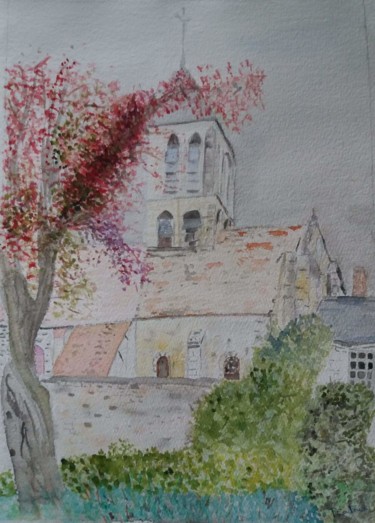 Painting titled "Eglise de Montgerou…" by Pascale Coutoux, Original Artwork, Watercolor
