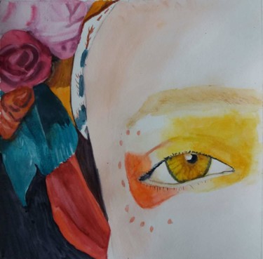 Pittura intitolato "Regard fleuri 2" da Pascale Coutoux, Opera d'arte originale, Acquarello