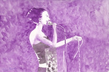 Ζωγραφική με τίτλο "chanteuse de jazz" από Pascale Coutoux, Αυθεντικά έργα τέχνης, Ακουαρέλα