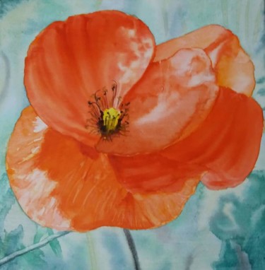 Painting titled "Coquelicot #artists…" by Pascale Coutoux, Original Artwork, Watercolor