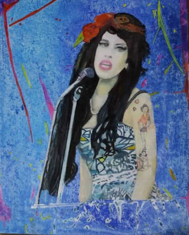 Painting titled "Amy Winehouse #arti…" by Pascale Coutoux, Original Artwork, Acrylic Mounted on Wood Stretcher frame