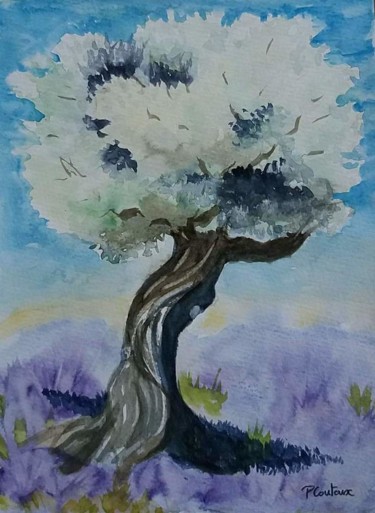 Malerei mit dem Titel "Olivier en Provence" von Pascale Coutoux, Original-Kunstwerk, Aquarell