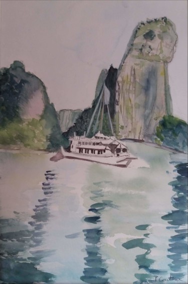 Painting titled "bateau en baie d'Al…" by Pascale Coutoux, Original Artwork, Watercolor