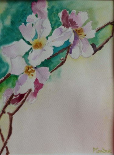 Pintura intitulada "branche de cerisier…" por Pascale Coutoux, Obras de arte originais, Aquarela