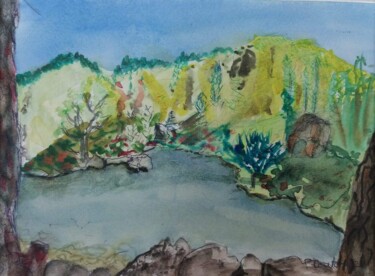 Painting titled "Le lac de Bastan da…" by Pascale Coutoux, Original Artwork, Watercolor