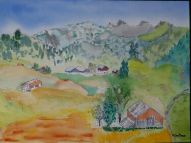 Painting titled "Plaine de Joux en H…" by Pascale Coutoux, Original Artwork, Watercolor