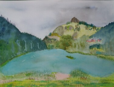 Schilderij getiteld "Lac Vallon en été e…" door Pascale Coutoux, Origineel Kunstwerk, Aquarel