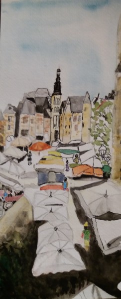Pintura intitulada "Jour de marché à Sa…" por Pascale Coutoux, Obras de arte originais, Aquarela
