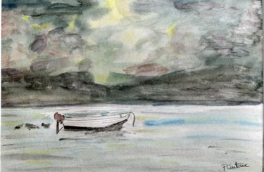 Painting titled "barque sous l'orage" by Pascale Coutoux, Original Artwork, Watercolor