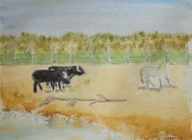 Painting titled "Camargue" by Pascale Coutoux, Original Artwork, Watercolor