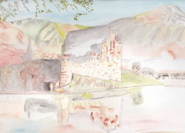 Peinture intitulée "château en Ecosse" par Pascale Coutoux, Œuvre d'art originale, Aquarelle