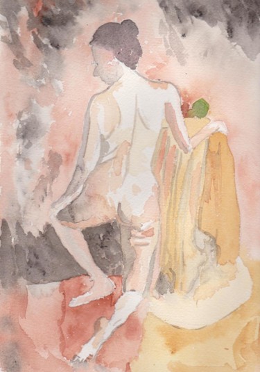 Картина под названием "Femme accoudée" - Pascale Coutoux, Подлинное произведение искусства, Акварель
