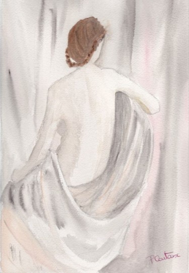 Painting titled "Jeune fille sortant…" by Pascale Coutoux, Original Artwork, Watercolor
