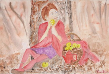 Painting titled "Chaperon rouge" by Pascale Coutoux, Original Artwork, Watercolor