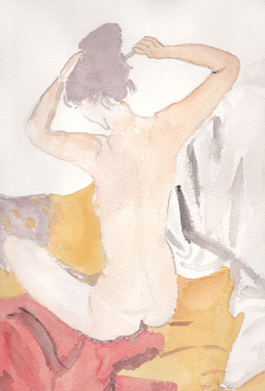 Malerei mit dem Titel "estampe japonaise" von Pascale Coutoux, Original-Kunstwerk, Aquarell