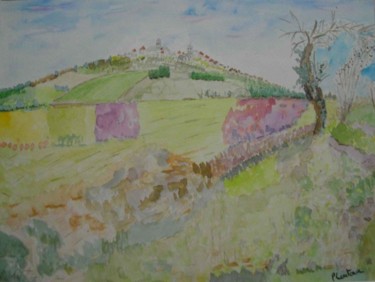 Painting titled "Village de Vézelay" by Pascale Coutoux, Original Artwork, Watercolor