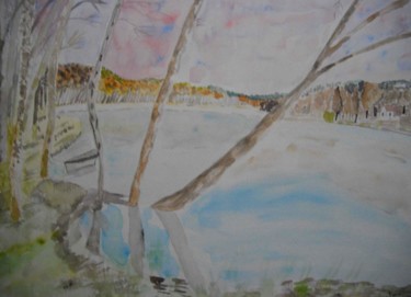 Картина под названием "Lac des Settons en…" - Pascale Coutoux, Подлинное произведение искусства, Акварель