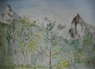 mont blanc vu de Chamonix Peinture intitulée "mont blanc vu de Ch…" par Pascale Coutoux, Œuvre d'art originale, Aquarelle