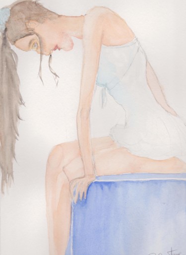 Malerei mit dem Titel "danseuse fatiguée" von Pascale Coutoux, Original-Kunstwerk, Aquarell