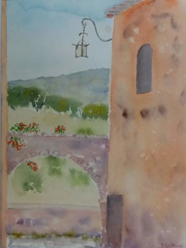 Pintura titulada "poterne à Roussillon" por Pascale Coutoux, Obra de arte original, Acuarela