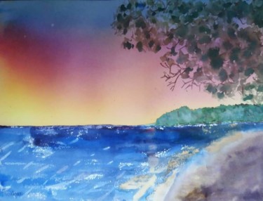 「coucher de soleil s…」というタイトルの絵画 Pascale Coutouxによって, オリジナルのアートワーク, 水彩画