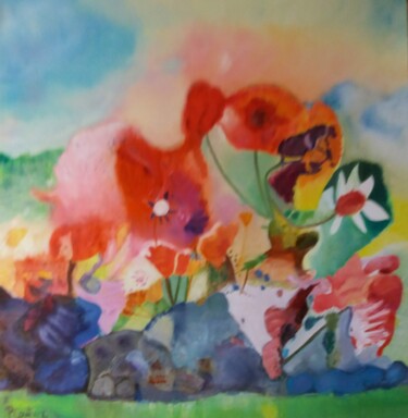 Pittura intitolato "fleurs de rocaille" da Pascale Coutoux, Opera d'arte originale, Olio