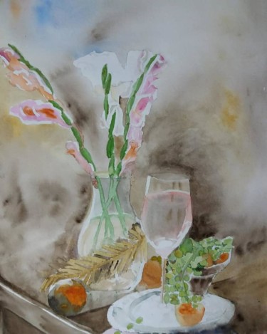 Картина под названием "bouquet de glaïeuls…" - Pascale Coutoux, Подлинное произведение искусства, Акварель