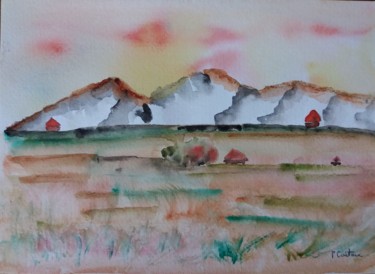 Pintura intitulada "Le massif de l'Isalo" por Pascale Coutoux, Obras de arte originais, Aquarela