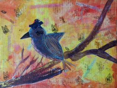 Pintura titulada "l'oiseau bleu" por Pascale Coutoux, Obra de arte original, Acuarela