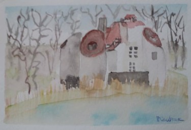 Malerei mit dem Titel "Carte château de la…" von Pascale Coutoux, Original-Kunstwerk, Aquarell