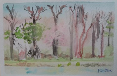 Malerei mit dem Titel "carte postale étang…" von Pascale Coutoux, Original-Kunstwerk, Aquarell