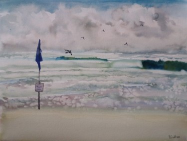 Malarstwo zatytułowany „la plage à Mimizan” autorstwa Pascale Coutoux, Oryginalna praca, Akwarela