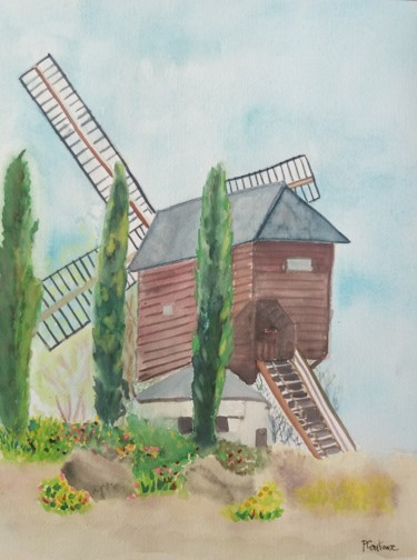 Painting titled "Moulin de Sannois r…" by Pascale Coutoux, Original Artwork, Watercolor